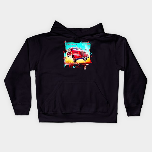 Old Fire Truck Kids Hoodie by remixer2020